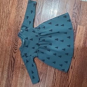 Hanna Andersson Teal Dress with Black Tree Pattern